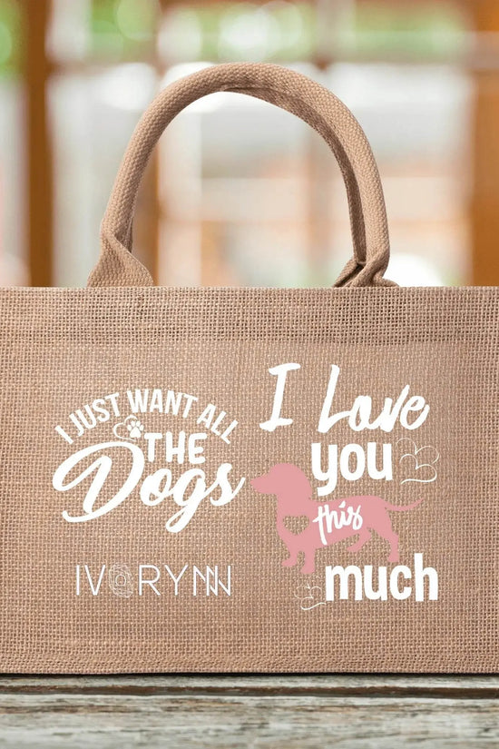 I Love You Dogs Reusable Jute Burlap Tote Bags - IVORYNN