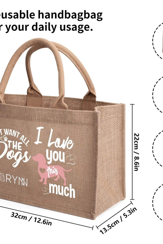 I Love You Dogs Reusable Jute Burlap Tote Bags - IVORYNN