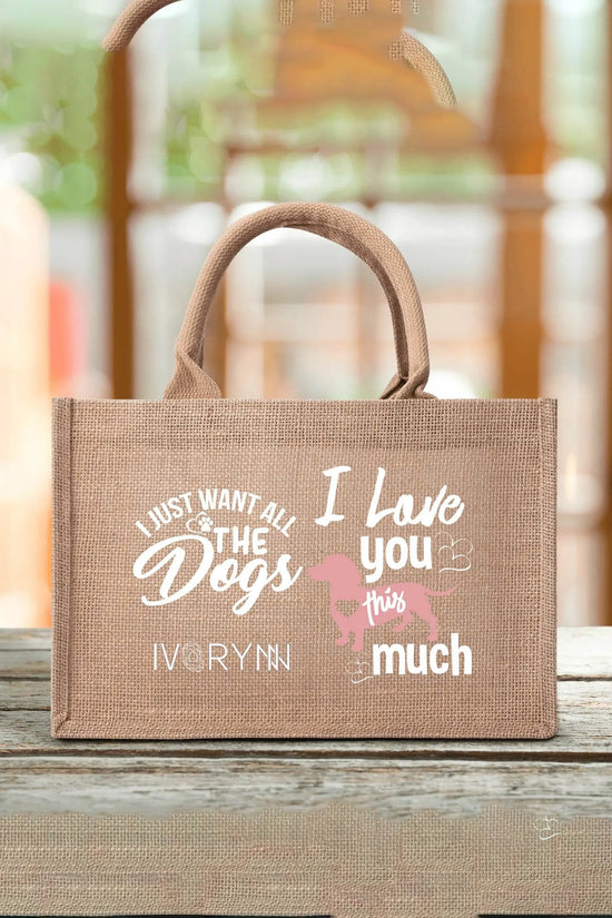 I Love You Dogs Reusable Jute Burlap Tote Bags - IVORYNN
