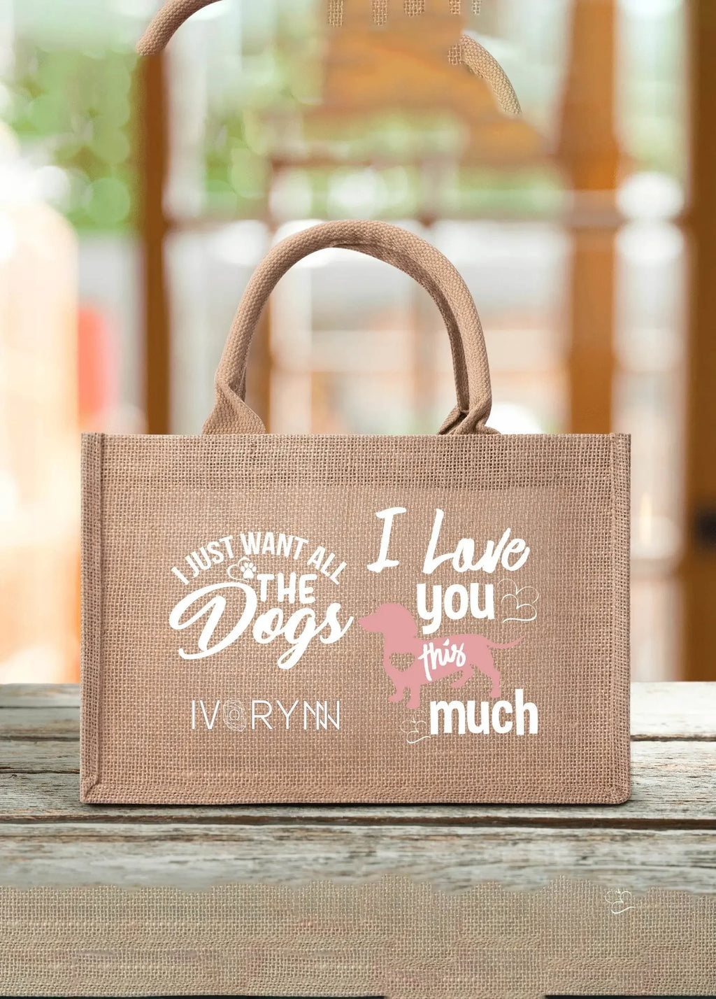 I Love You Dogs Reusable Jute Burlap Tote Bags - IVORYNN