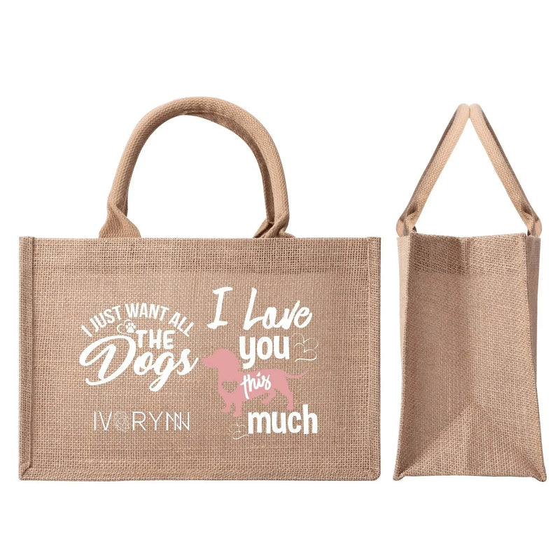 I Love You Dogs Reusable Jute Burlap Tote Bags - IVORYNN