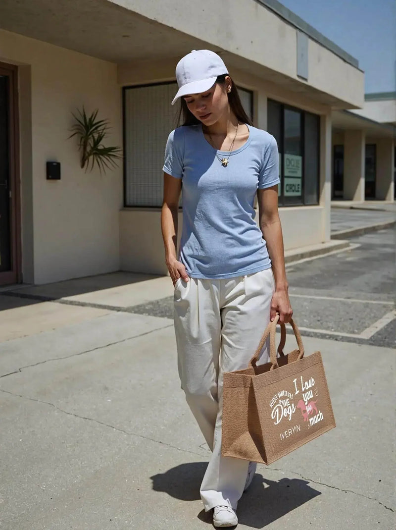 I Love You Dogs Reusable Jute Burlap Tote Bags - IVORYNN