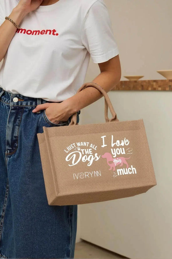 I Love You Dogs Reusable Jute Burlap Tote Bags - IVORYNN
