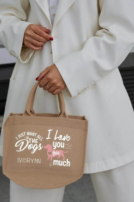I Love You Dogs Reusable Jute Burlap Tote Bags - IVORYNN