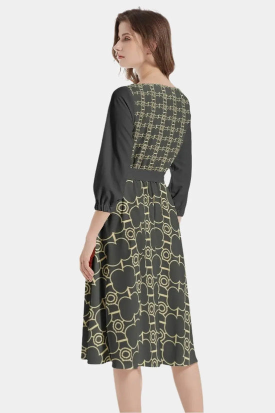 IVORY Boat Neck Belted Flared Black Dress - IVORYNN