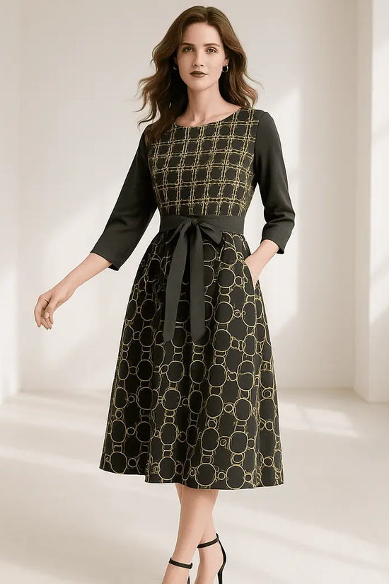 IVORY Boat Neck Belted Flared Black Dress - IVORYNN