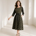 IVORY Boat Neck Belted Flared Black Dress - IVORYNN