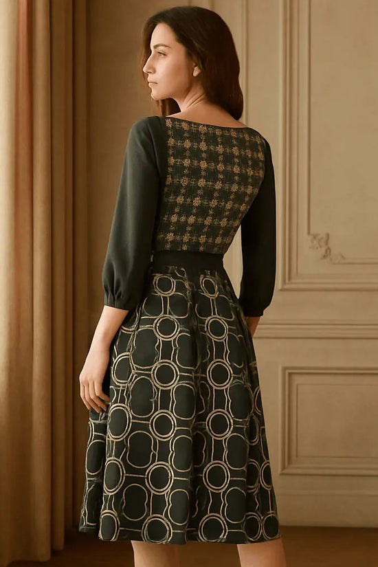 IVORY Boat Neck Belted Flared Black Dress - IVORYNN