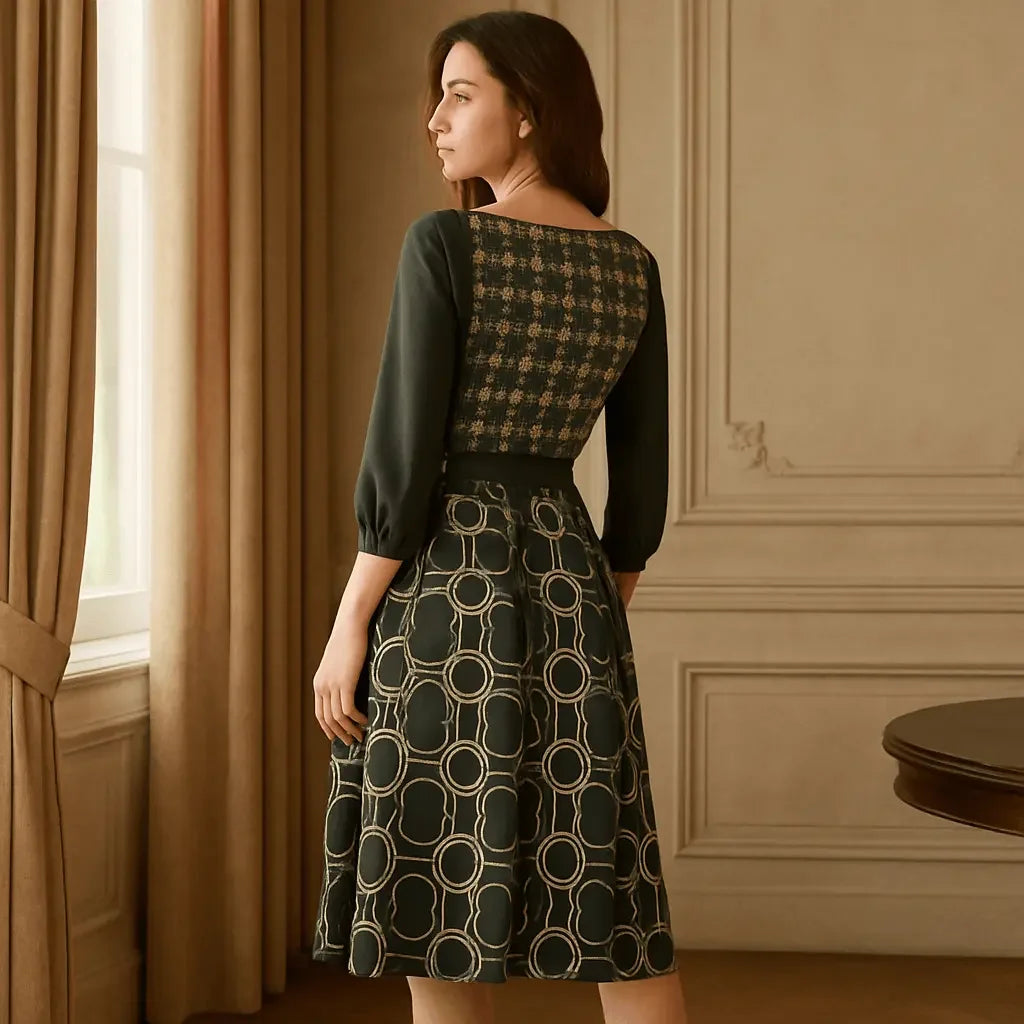 IVORY Boat Neck Belted Flared Black Dress - IVORYNN