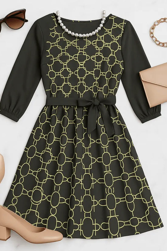 IVORY Boat Neck Belted Flared Black Dress - IVORYNN