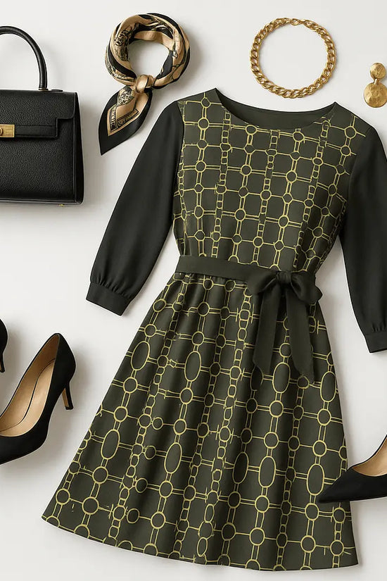 IVORY Boat Neck Belted Flared Black Dress - IVORYNN