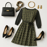 IVORY Boat Neck Belted Flared Black Dress - IVORYNN