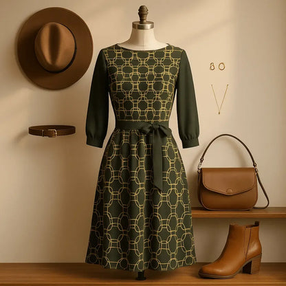 IVORY Boat Neck Belted Flared Black Dress - IVORYNN