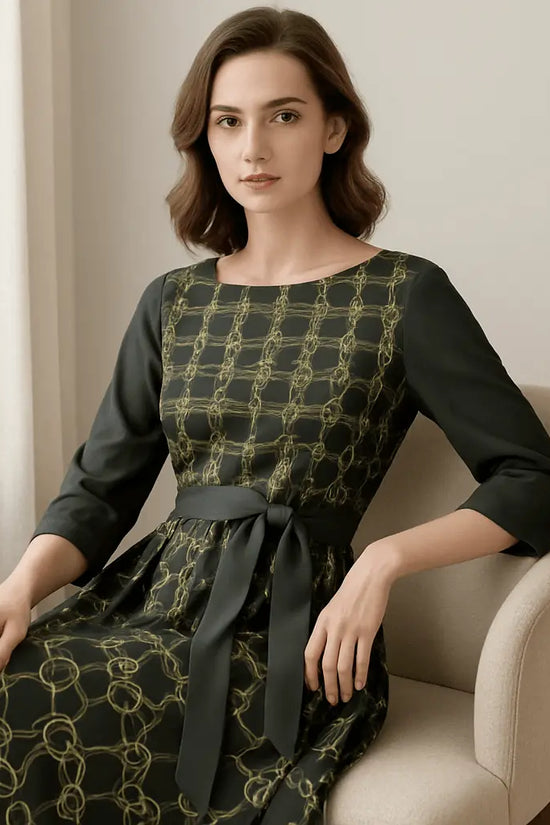 IVORY Boat Neck Belted Flared Black Dress - IVORYNN