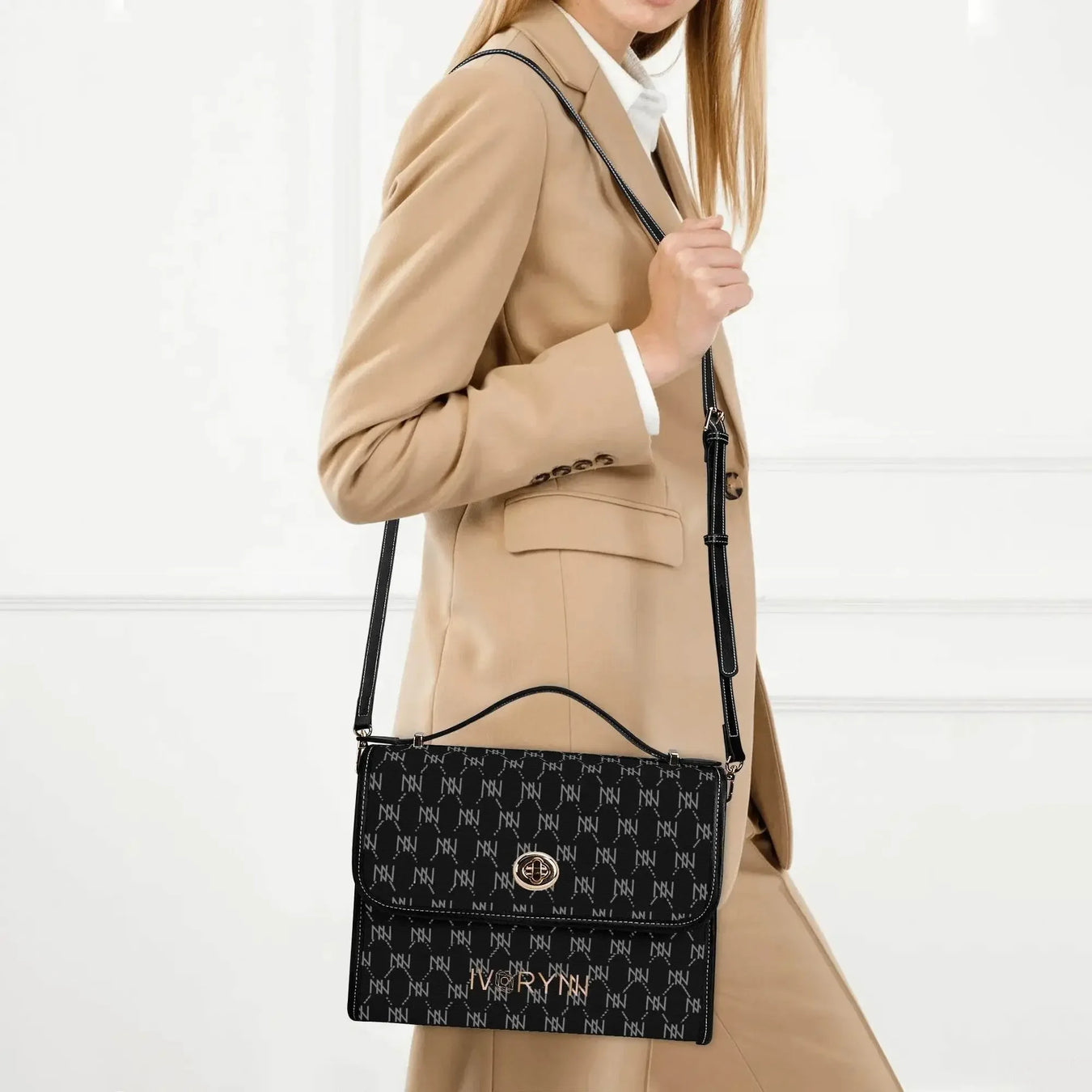 IVORYNN Golden PU Leather Satchel Bag - IVORYNN