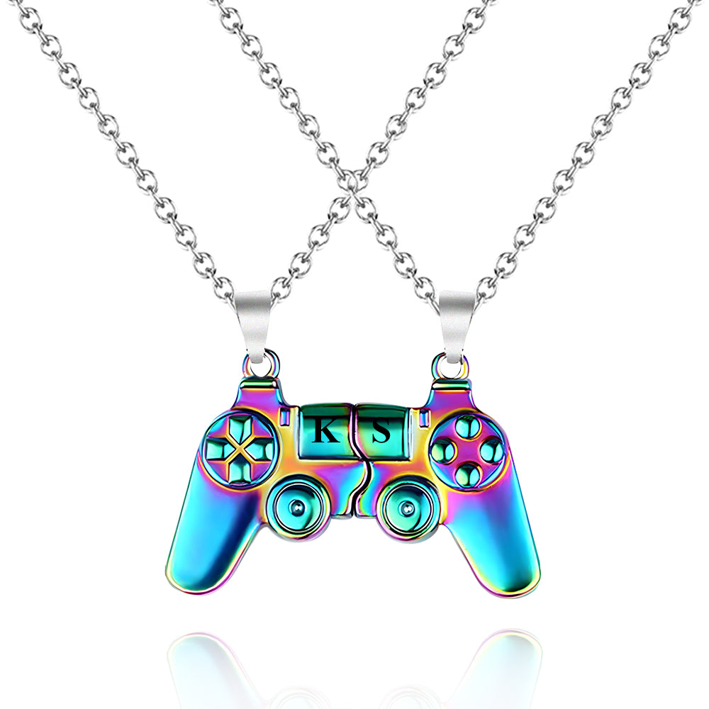 Magnetic Engraved Initials Pendant Necklace Gift for Couple