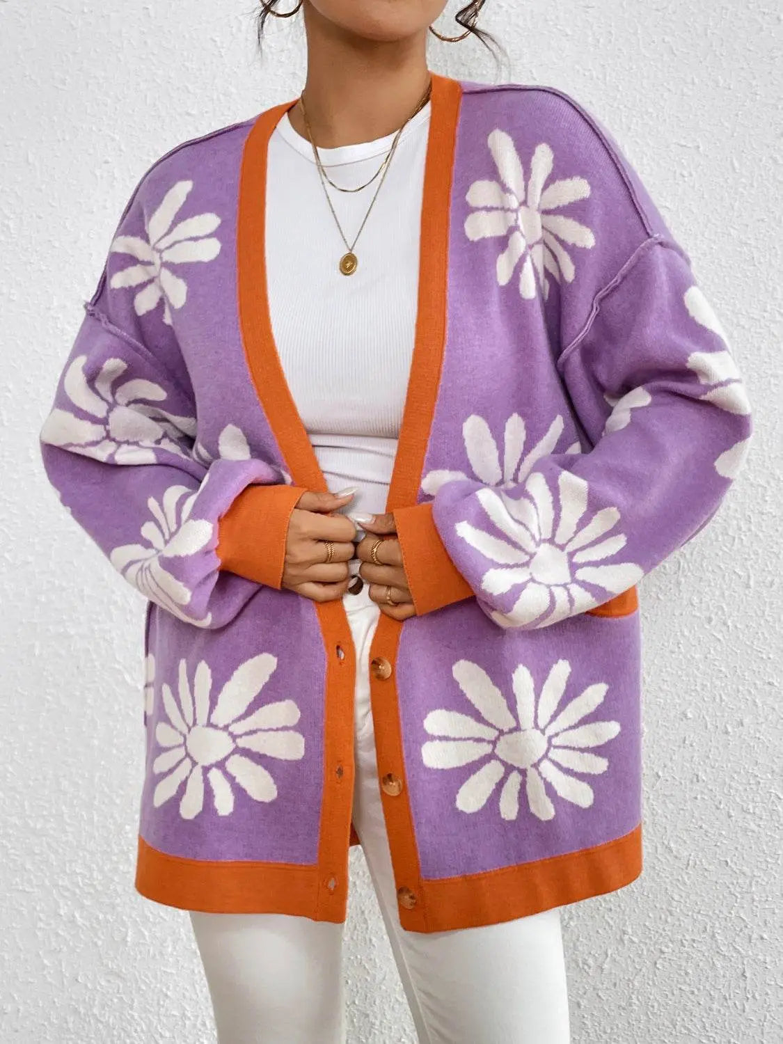 Knitted Dropped Shoulder Long Sleeve Cardigan - IVORYNN
