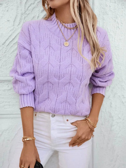 Knitted Mock Neck Long Sleeve Sweater - IVORYNN