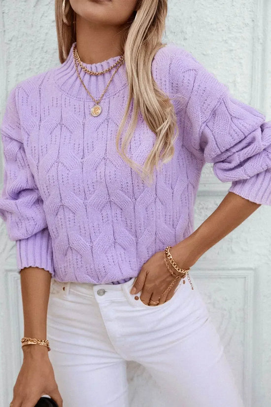 Knitted Mock Neck Long Sleeve Sweater - IVORYNN