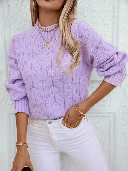 Knitted Mock Neck Long Sleeve Sweater - IVORYNN