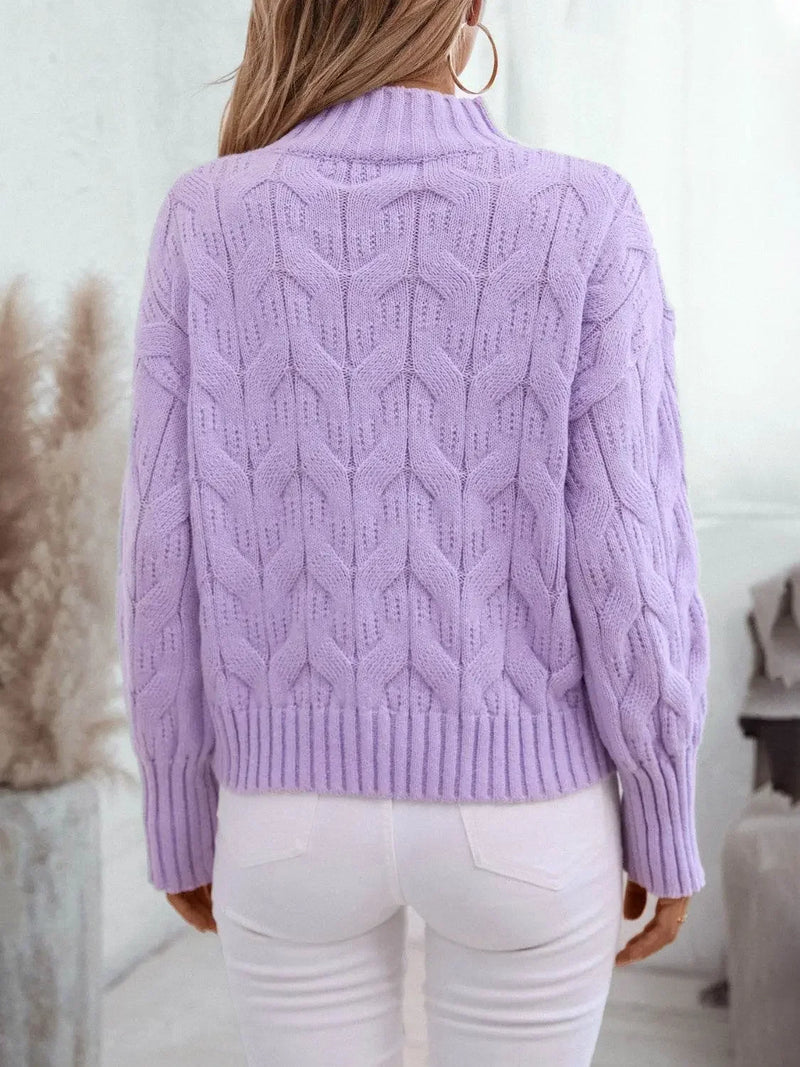 Knitted Mock Neck Long Sleeve Sweater - IVORYNN