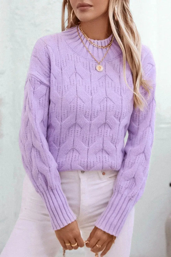 Knitted Mock Neck Long Sleeve Sweater - IVORYNN