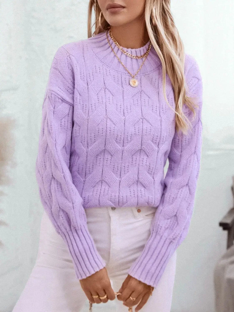 Knitted Mock Neck Long Sleeve Sweater - IVORYNN