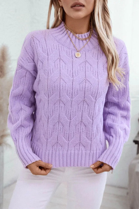 Knitted Mock Neck Long Sleeve Sweater - IVORYNN