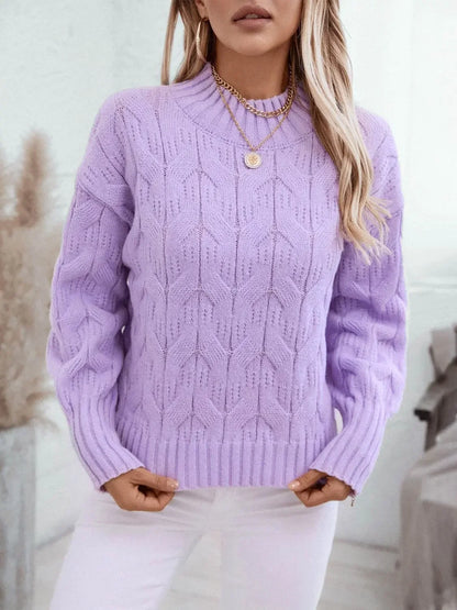 Knitted Mock Neck Long Sleeve Sweater - IVORYNN