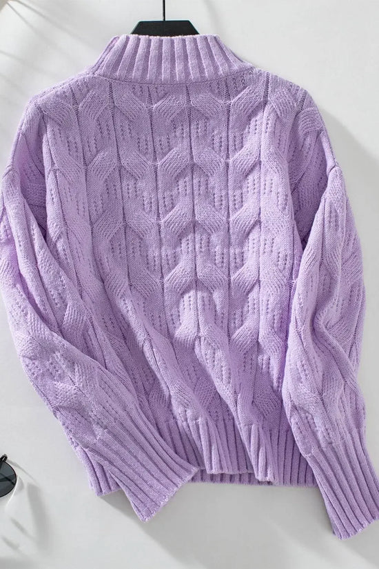 Knitted Mock Neck Long Sleeve Sweater - IVORYNN