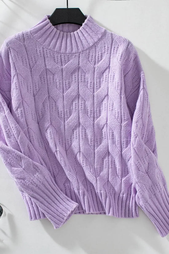 Knitted Mock Neck Long Sleeve Sweater - IVORYNN