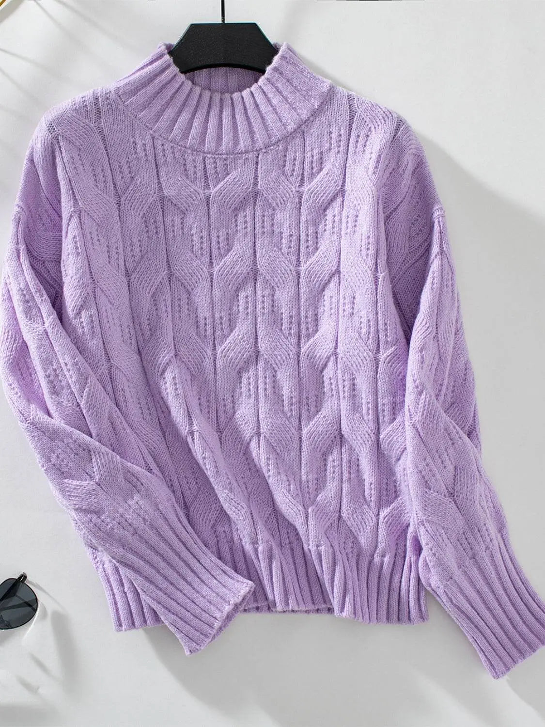 Knitted Mock Neck Long Sleeve Sweater - IVORYNN