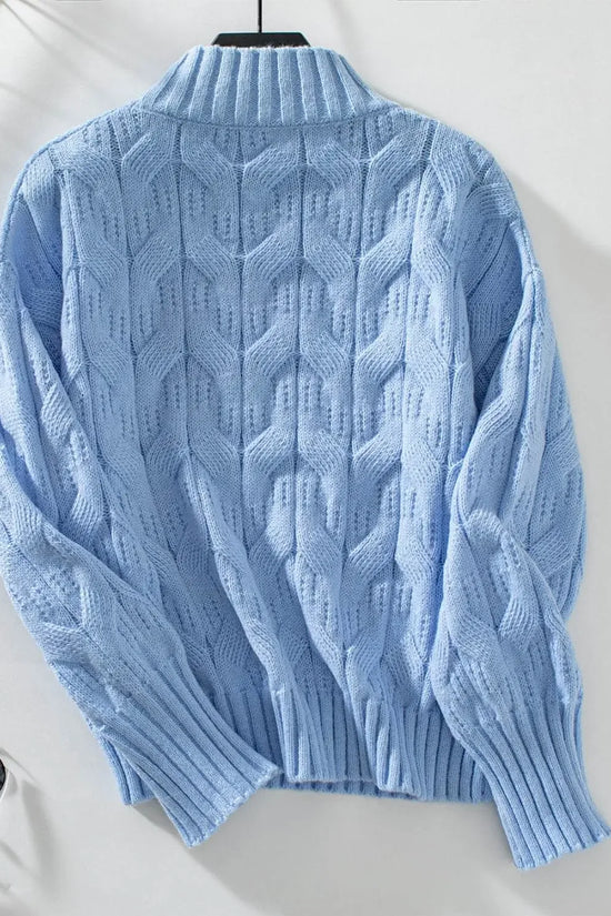 Knitted Mock Neck Long Sleeve Sweater - IVORYNN