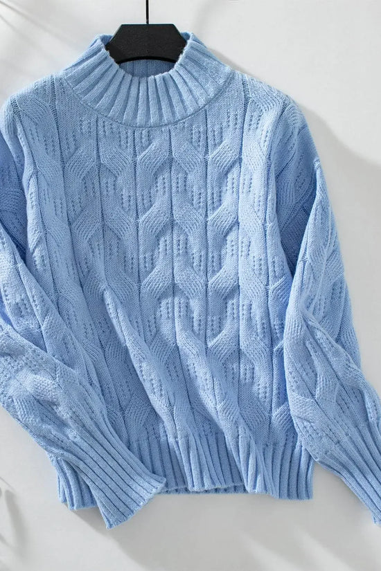 Knitted Mock Neck Long Sleeve Sweater - IVORYNN