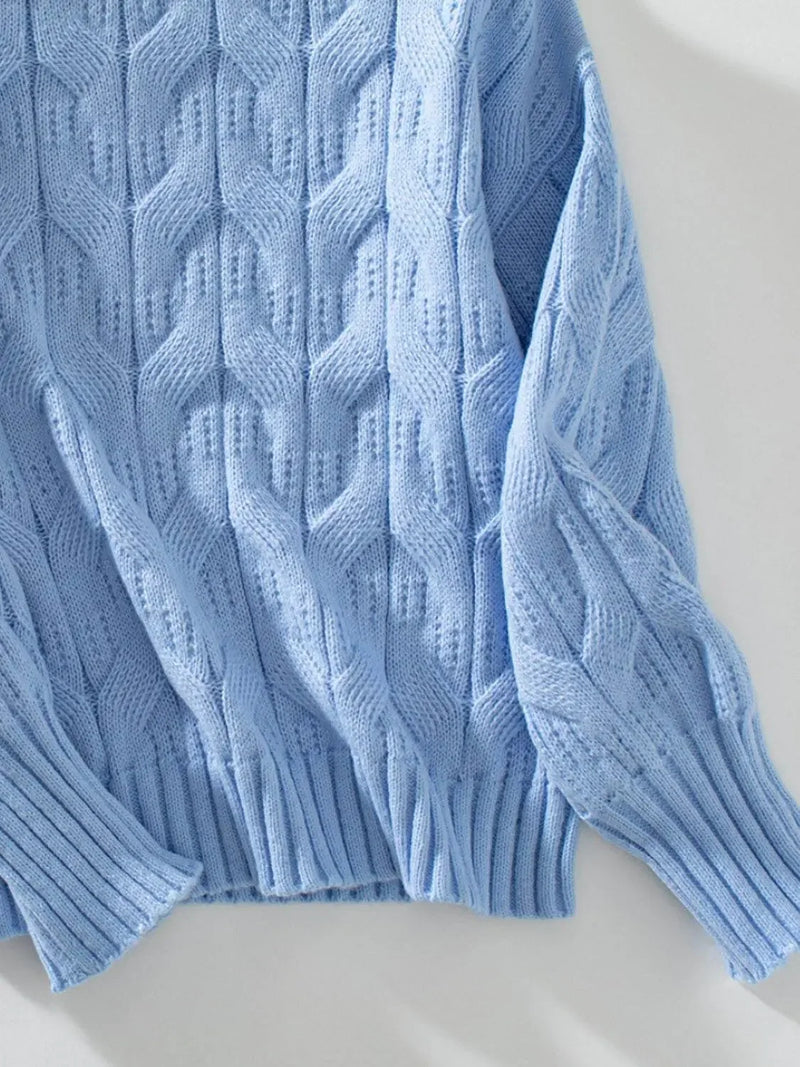 Knitted Mock Neck Long Sleeve Sweater - IVORYNN