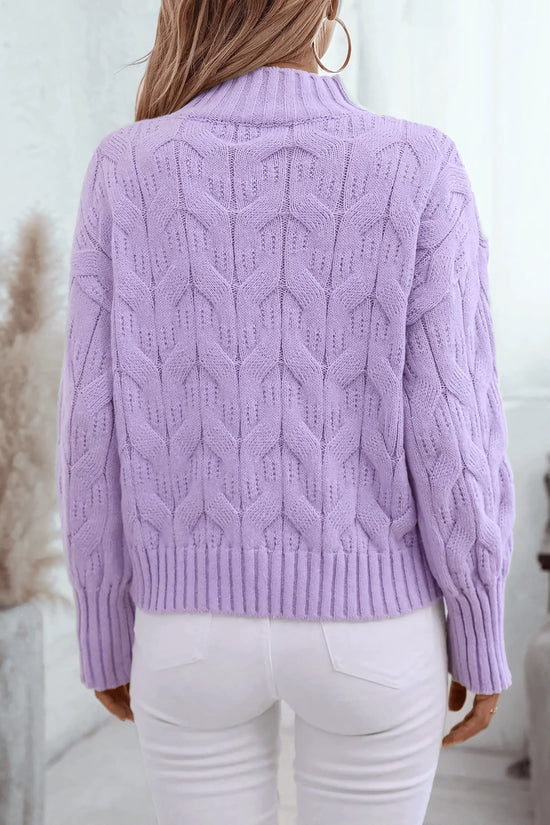 Knitted Mock Neck Long Sleeve Sweater - IVORYNN