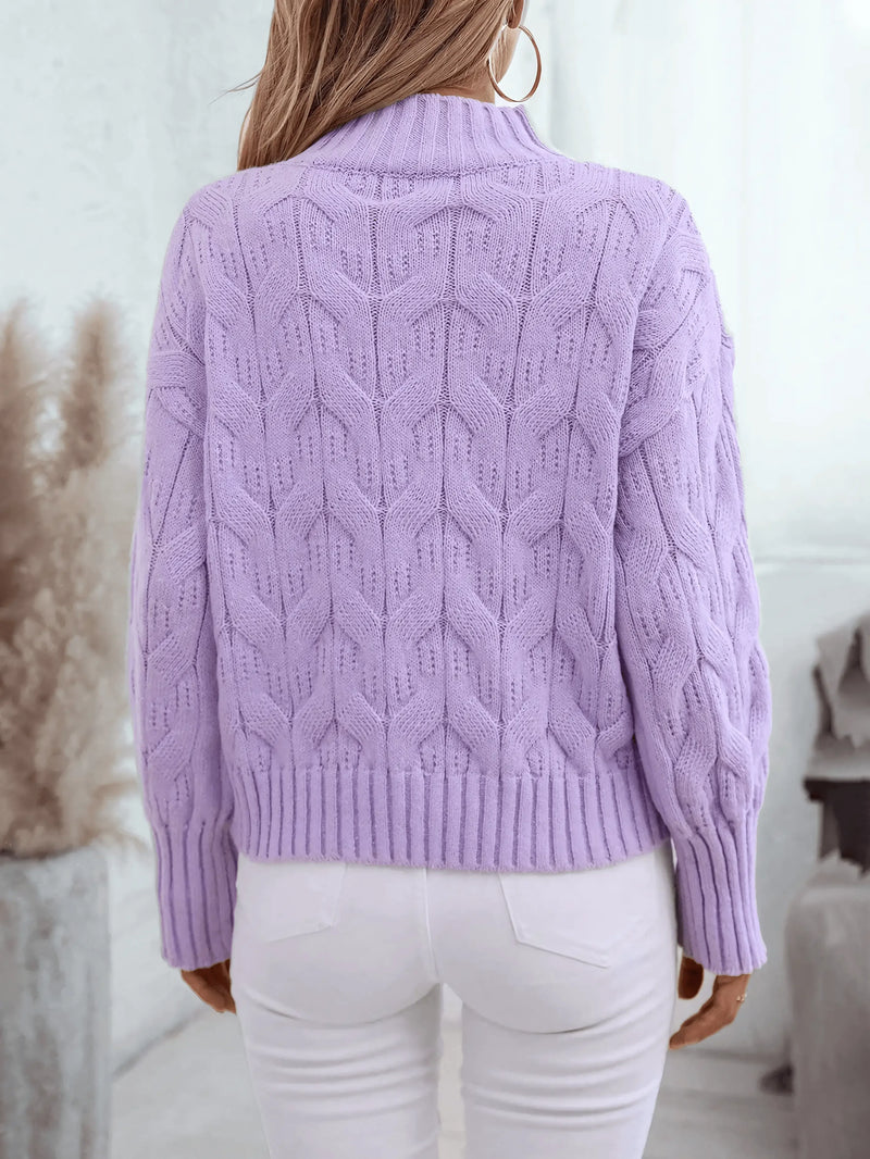 Knitted Mock Neck Long Sleeve Sweater - IVORYNN