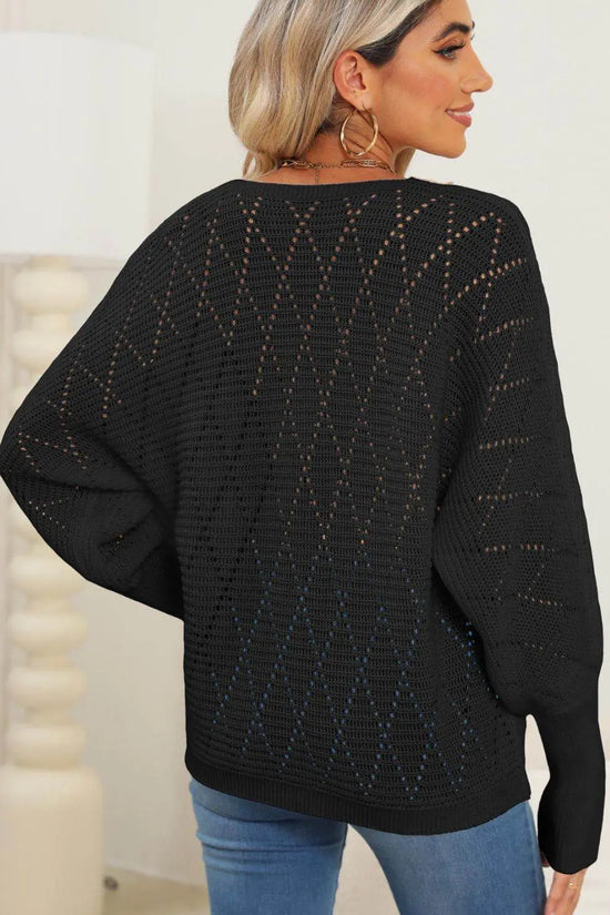 Lace Detail V-Neck Long Sleeve Sweater - IVORYNN