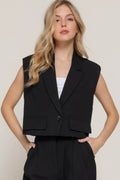 Lapel Collar W shoulder Black Pads Vest - IVORYNN