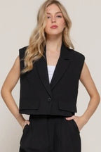 Lapel Collar W shoulder Black Pads Vest - IVORYNN