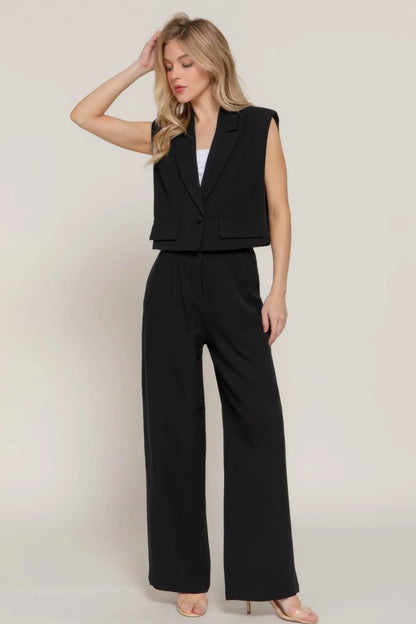 Lapel Collar W shoulder Black Pads Vest - IVORYNN