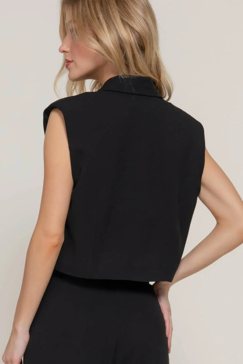 Lapel Collar W shoulder Black Pads Vest - IVORYNN