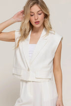 Lapel Collar W shoulder Pads White Vest - IVORYNN