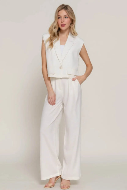Lapel Collar W shoulder Pads White Vest - IVORYNN