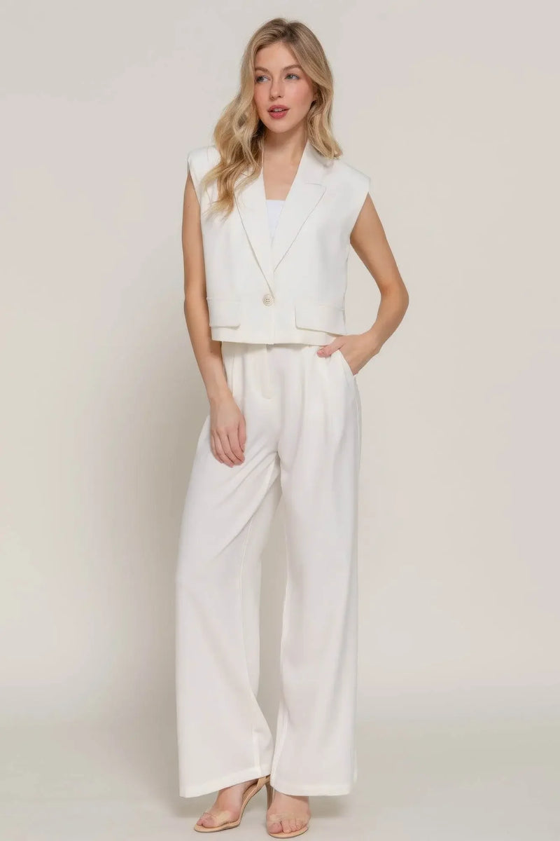 Lapel Collar W shoulder Pads White Vest - IVORYNN