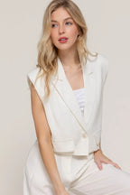 Lapel Collar W shoulder Pads White Vest - IVORYNN