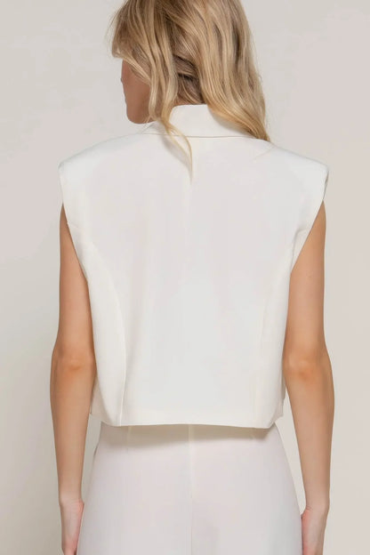 Lapel Collar W shoulder Pads White Vest - IVORYNN