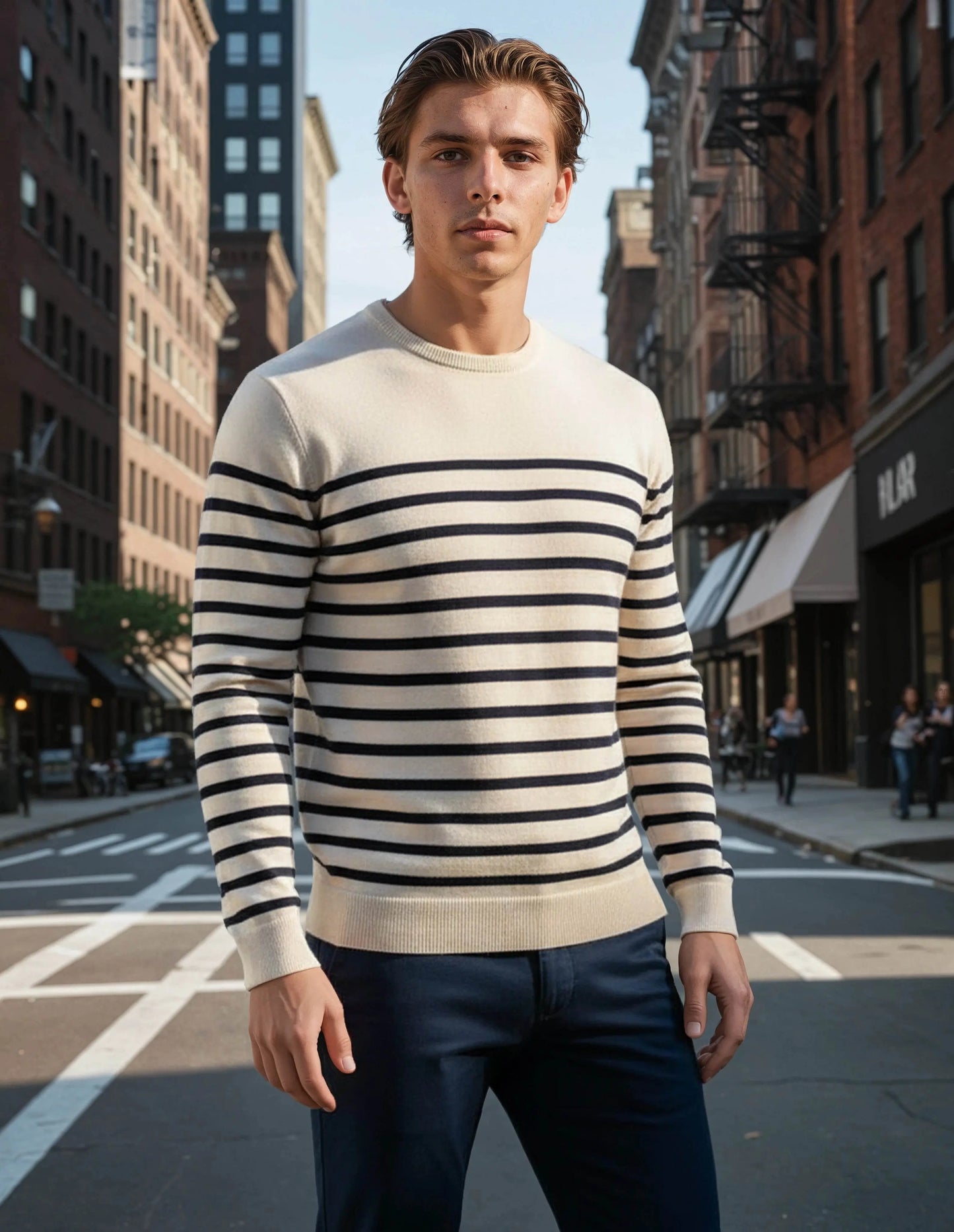 Lightweight Cotton Striped Breton Sweater - IVORYNN