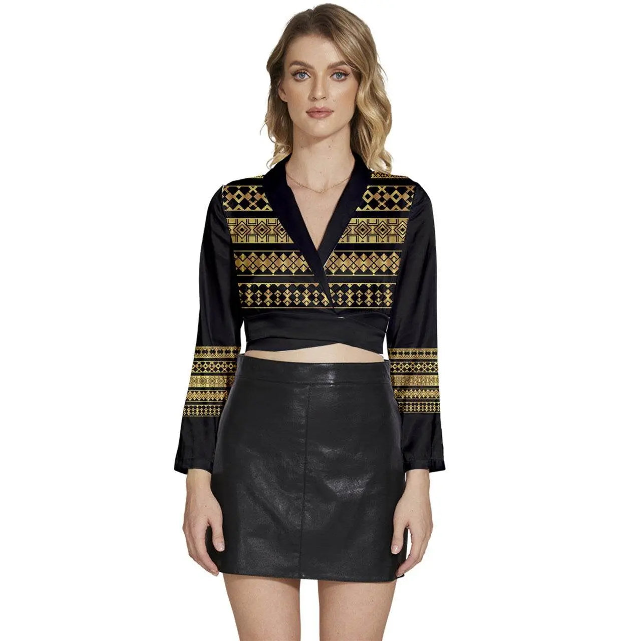 Long Sleeve Tie Back Satin Wrap Top - IVORYNN