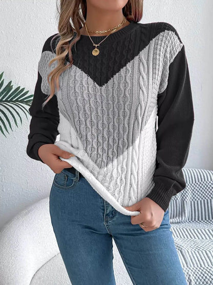 Long Sleeves Warm Cable Dark Gray Knit Sweater - IVORYNN